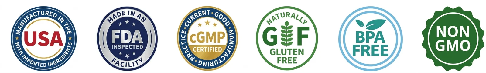 LipoTrine USA-made badges: FDA, cGMP, sugar-free, non-GMO